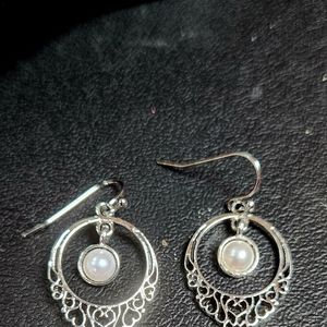 Pierced Silver and Pearl Earrings